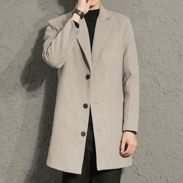 

fjmog figure men's windbreaker winter single-breasted mid-length woolen trench figure men's windbreaker wool coat wool winter sing, Tan;black