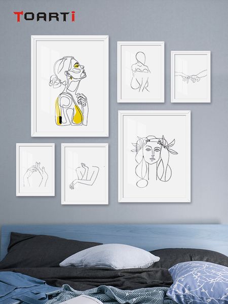 

abstract women line drawing nordic poster&prints modern canvas painting art yellow girl wall picture bedroom home decor single
