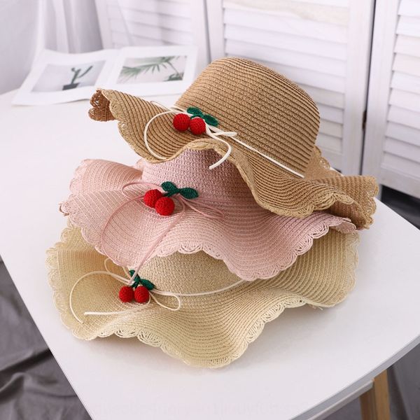 

big eaves straw female cute cherry sun summer korean wave edge sunshade sunscreen hat outdoor sunscreen hat travel sunshade, Blue;gray