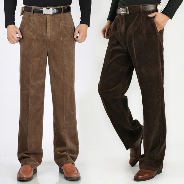 

middle aged and elderlywinter men's thick corduroy casual pants men's cotton corduroy double pleated high waist loose thick trou, Black