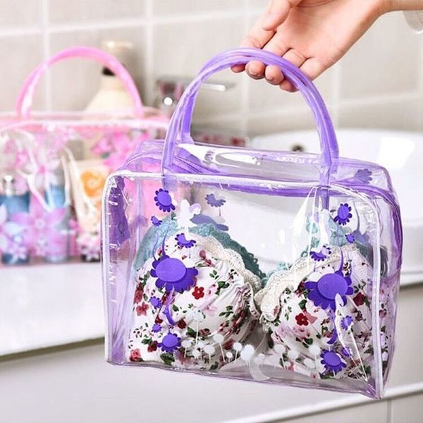 

new portable travel makeup pouch clear pvc flower waterproof makeup toiletry travel wash waterproof transparent cosmetic bag
