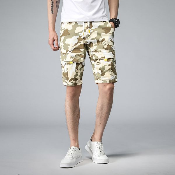 

2020 new camouflage denim shorts summer tide brand elastic loose loose pocket casual 5 points tooling pants men, Blue