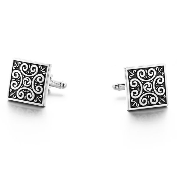 

2020 vintage pattern cufflinks enamel oil coated cufflinks french shirt cuffs, Silver