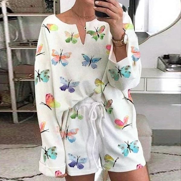 

женщины two piece set butterfly для печати tracksuit женщины с длинным рукавом футболка и шорты брюки осень повседневная matching наборы hom, Gray