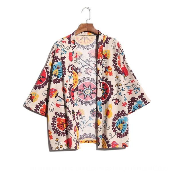 

r3rmy 2019 autumn new chinese style cardigan ethnic style floral windbreaker windbreaker large size short trench coat kimono thin coat for, Tan;black