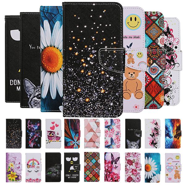 Cartoon Katze Eule Blume Rose Bär Stern Leder Brieftasche Kartenhalter Flip Cover Case für Samsung A51 A71 A41 A31 A21S A20 A30 A50 A70 A40 A10