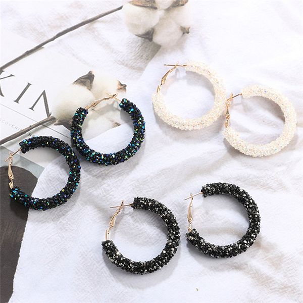 

fashion simple c shape crystal big hoop earrings for women jewelry geometry circle earring, Golden;silver