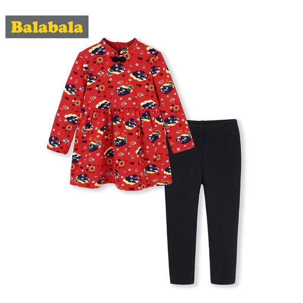 

balabala kids girls 2-piece chinese new year printed shirt + pull on pants set children toddler girl winter clothing set, White