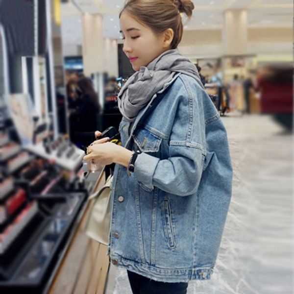 

2019 autumn sleeve clip korean style student denim women's mid-length harajuku style bf jacket loose long sleeve jacket trendy, Black;brown