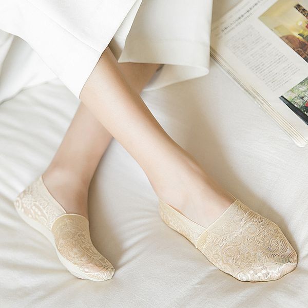 

socks & hosiery 1pairs ankle women fashion girls summer style lace flower short antiskid invisible 2021 sock slippers, Black;white