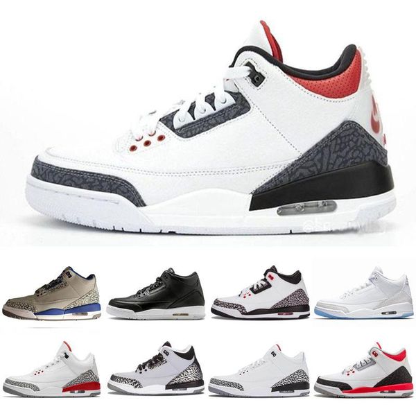 

new retro mens basketball shoes 3 3s flame red black cement knicks rivals pure white air sport sneakers trainers