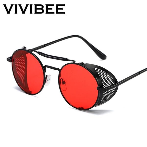 

vivibee steampunk sunglasses men 2020 trending gothic round alloy red punk goggles retro party sun glasses, White;black