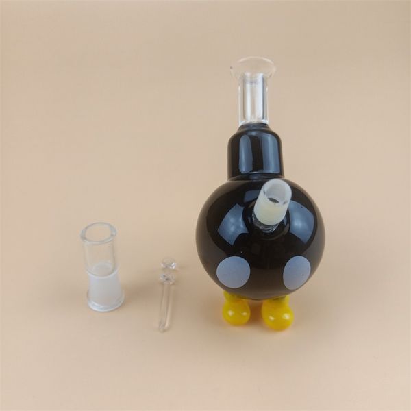 Mini bongos de água de vidro narguilés de 4 polegadas queimador de óleo preto Dab Rig 3 alças amarelas para acessórios para fumar