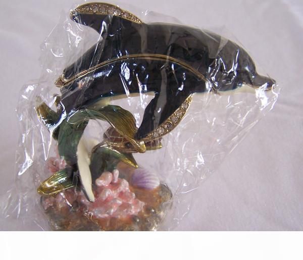 

bejeweled dolphin trinket jewelry box for necklace nautical vintage decoration pewter ornament, Black;white