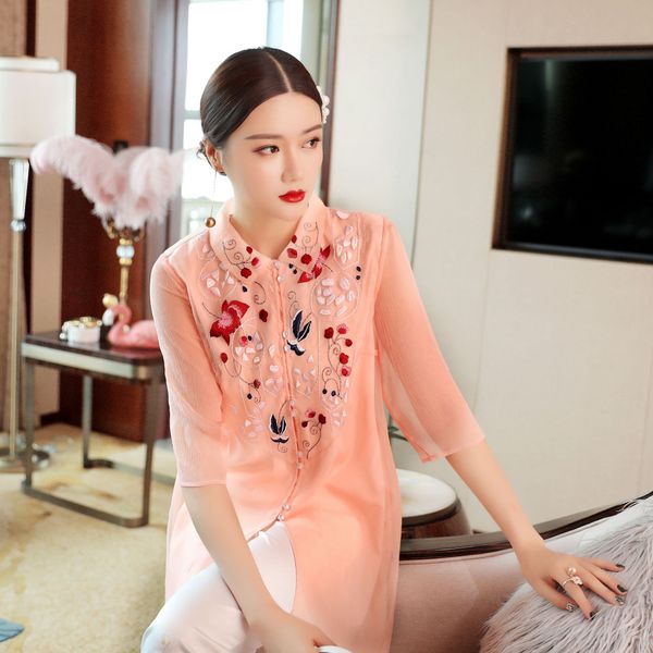 

ybucb 2019 summer new chinese classical improved embroidered ruyi yarn all-match jacket shirt 2019 summer new chinese classical improved, Black