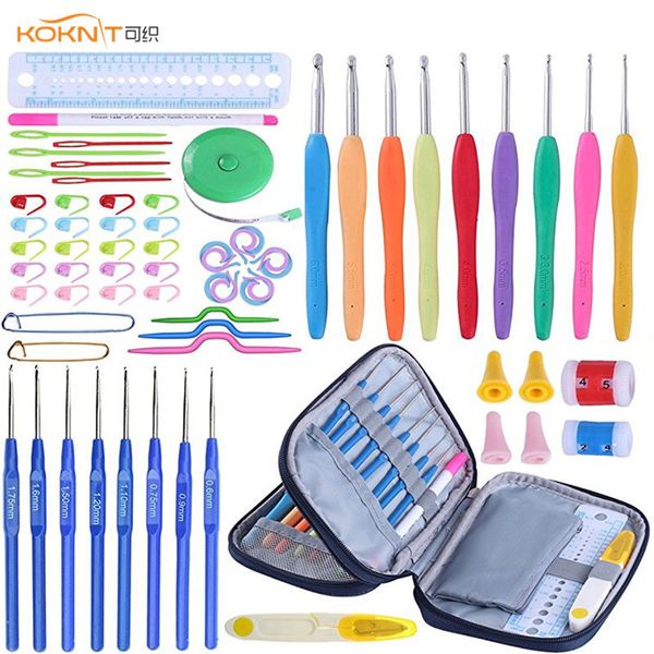 

koknit crochet needles sets ergonomics handle yarn weave knitting needles hooks scissors rulers stitch knitting accessories set, Black