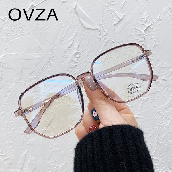 

ovza tr90 eyeglass frame large rectangle blue light blocking glasses women and men computer goggle s5018, White;black
