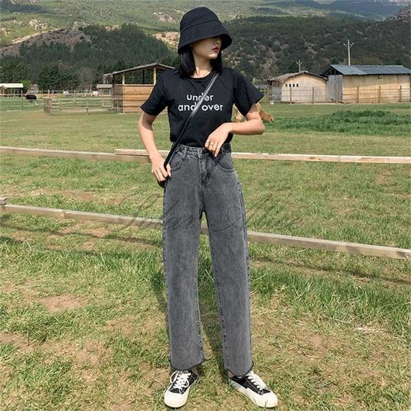 

women's jeans 2021 fall ankle-length straight high-waist multi-button shear slacks, Blue