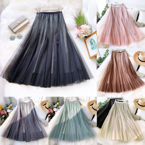 

fishtail gauze women's 2020 spring and summer new pendant long super fairy gauze fairy skirt shiny pendant large swing long skirt, Black