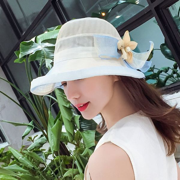 

lace pearl basin sunscreen flower sun children's travel sunscreen uv-proof beach hat basin hat, Blue;gray