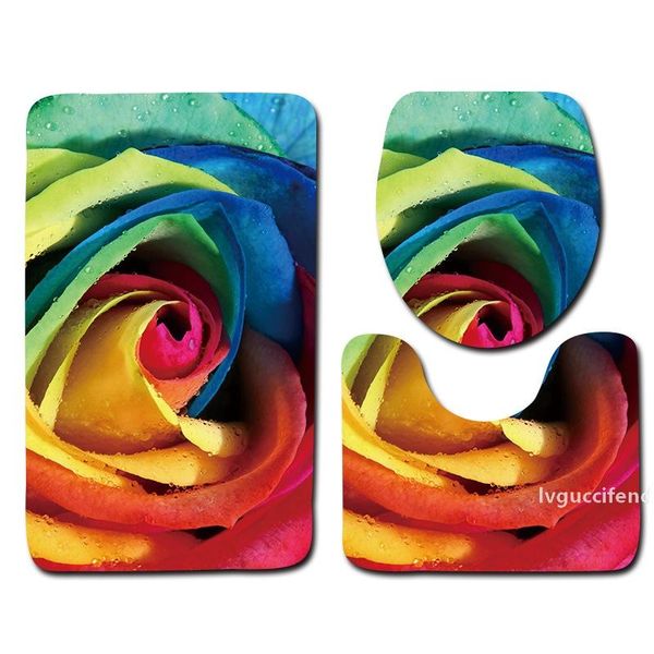 

3pcs bathroom mat shower mat pedestal rug household bathroom slip toilet seat cover accessories bath set ba07