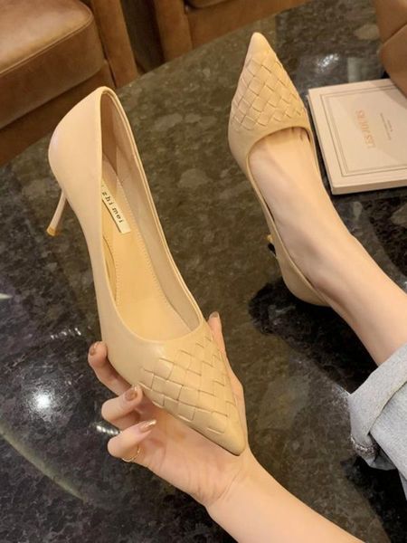 

скольжение om brief насосы обувь женская мода высокие каблуки стилет мелкий рот сандалии женские босоножки all-match остроконечные клин 2020, Black