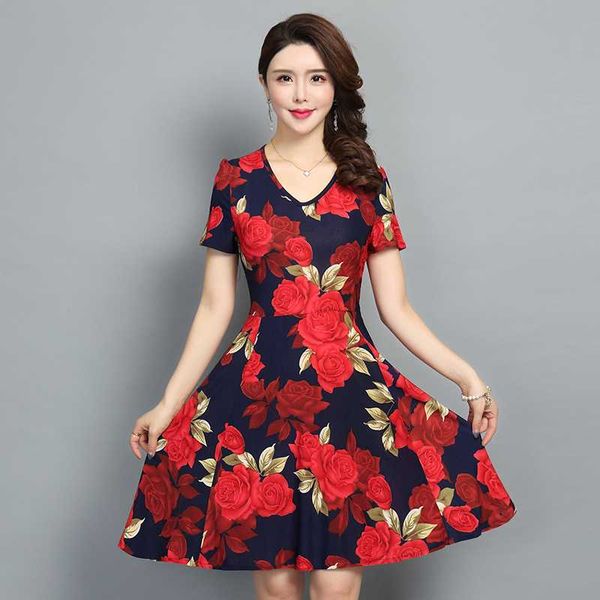 

2020 women style sundress elegant retro flowers printed summer dresses v-neck casual short sleeve dress vestidos de, White;black