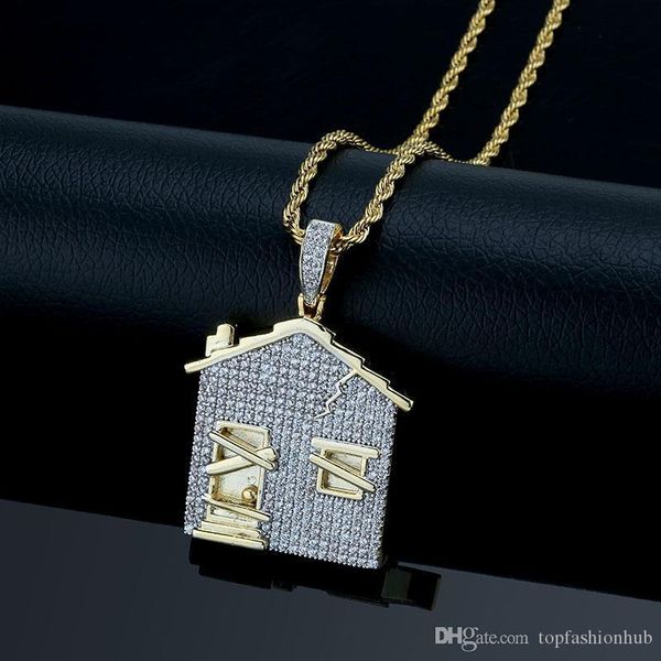 

house pendant hip-hop necklace jewelry micro zircons personality explosion in europe and america, Silver