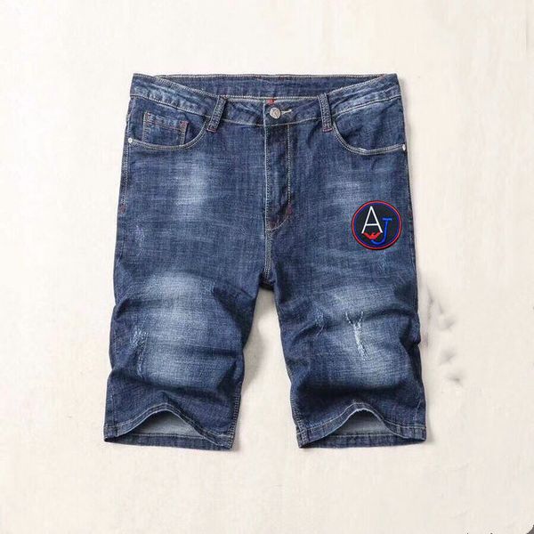 

2020 luxury mens ripped jeans short fog black ripped stretch slim fit hop hop pants printing bike motorcycle jean shorts, Blue