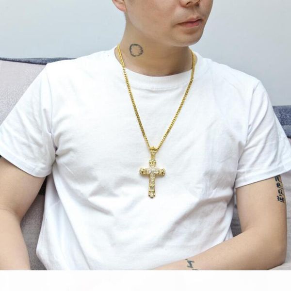 

new cross pendant necklace simulated diamond crystal fashion necklace men hip-hop cuban link chain necklace jewelry, Silver