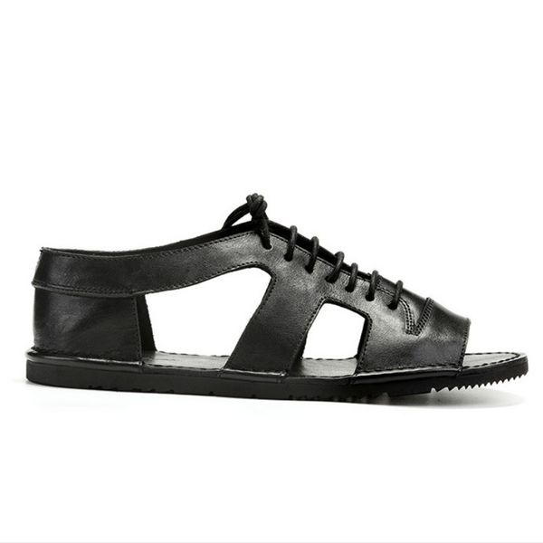 

casual mens summer rome shoes designer black slides england retro lace up real leather gladiator open toe beach sandals
