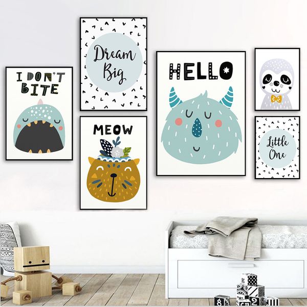 

nordic nursery wall art cartoon monster panda canvas poster painting pictures dream big quote print kid baby room decoration