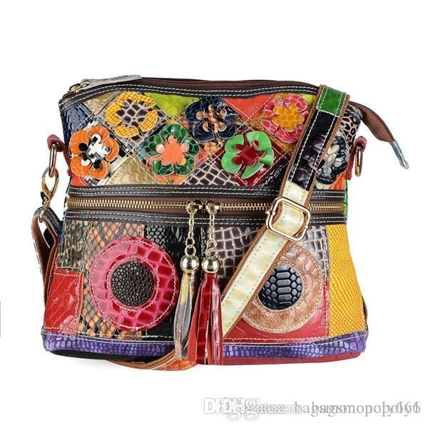 

2019 brand fashion luxury designer woman bags national style genuine leather color stitching designer handbags new buy