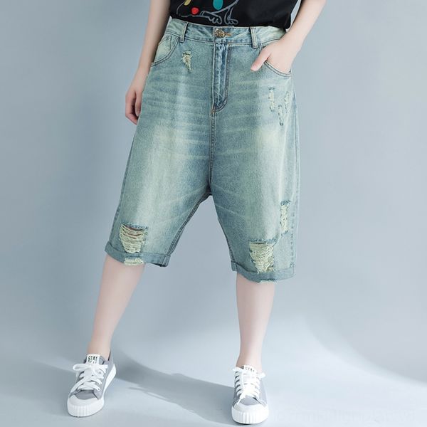 

2020 artistic loose large size color and wash hole 2020 artistic loose large size color and jeans wash hole jeans, Blue