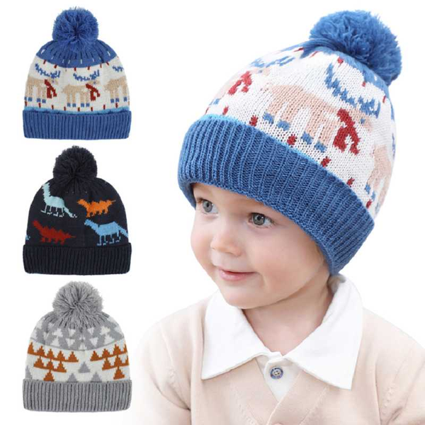 

kids pom-pom knitted hat children winter beanie infant baby dinosaur cap beanie with pom pom boys girl warm hat 1-4years h235, Yellow