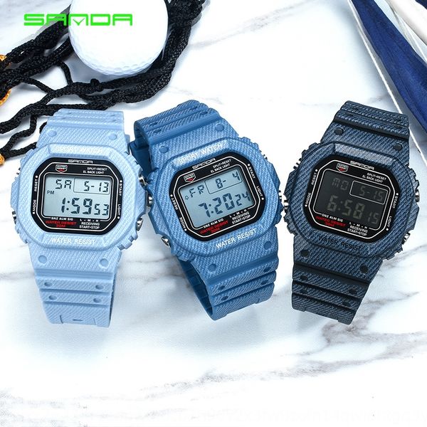 

sanda electronic for male electronic and female students i new denim sports waterproof watch couple watch, Blue