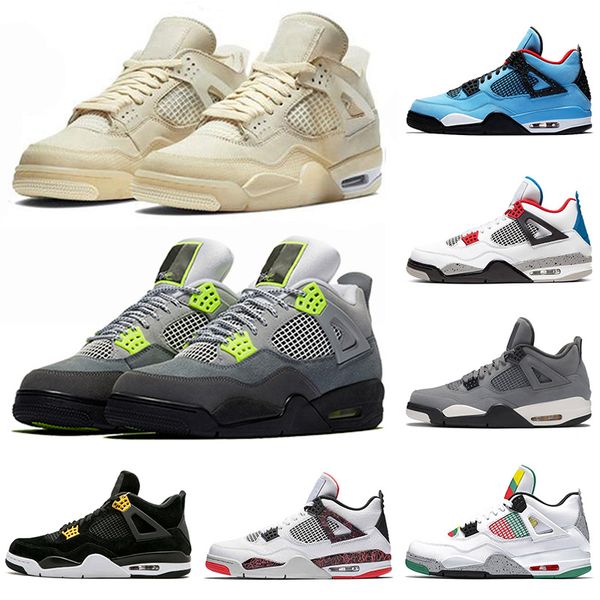 

2020 new air basketball shoes white off sail 4 jumpman 4s neon travis scott pale citron retro women mens trainers athletic sneakers 36-47, White;red