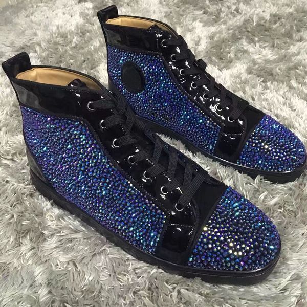 

с коробкой, eu35-47] high top rhinestone кроссовок мужской маркой туфли с красной подошвой женщина strass повседневных прогулки квартиры, Black