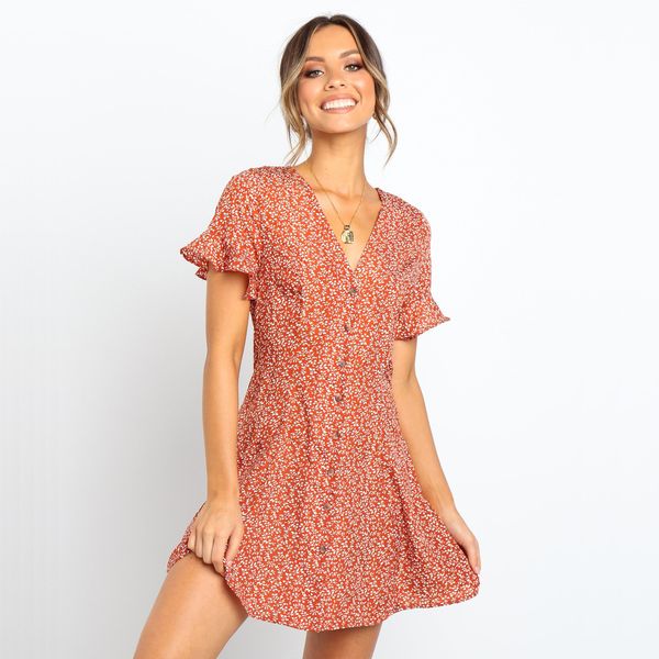 

New women v neck short sleeve printed dress for summer