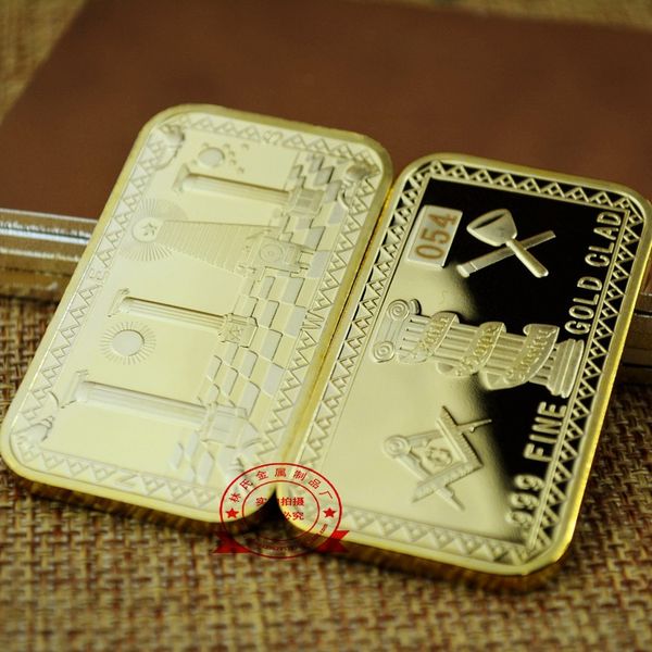 

asons masonic challenge coin golden bar 999 fine gold clad 3d design with case cove