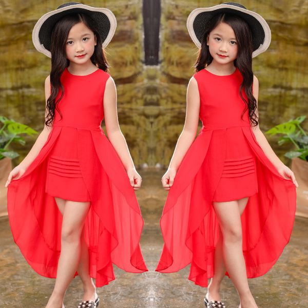 

2020 new war dress for 5 6 7 8 9 10 1112 years old girl in elegant dress chiffon party dress red pink korean teen girl t200709, Red;yellow