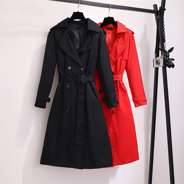 

plus size 2xl-6xl women windbreaker with belt 2020autumn korean loose ladies temperament long trench coat oversized outwear 1722, Tan;black