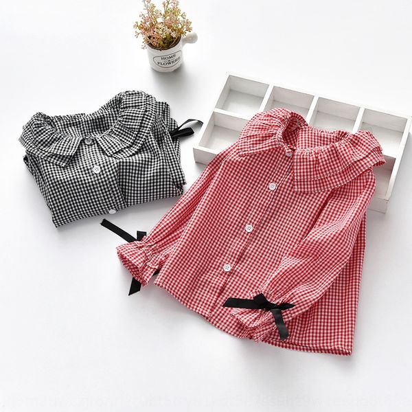 

new korean style girls long sleeve plaid bow lapel butterfly shirt cardigan children's cotton shirt in 2020, White;black