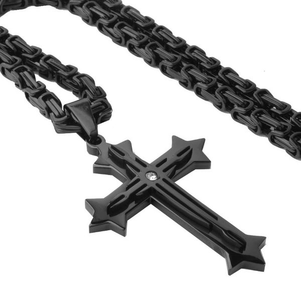 

vintage black smooth jesus cross pendant choker necklace fashion jewelry father gift 21.65" 5mm collar link byzantine chain men, Silver