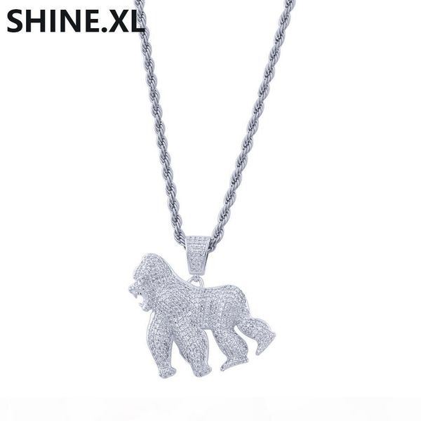 

ожерелье 14k gold iced out king kong gorilla ожерелье шарма животных для мужчин женщины партии ювелирных изделий, Silver