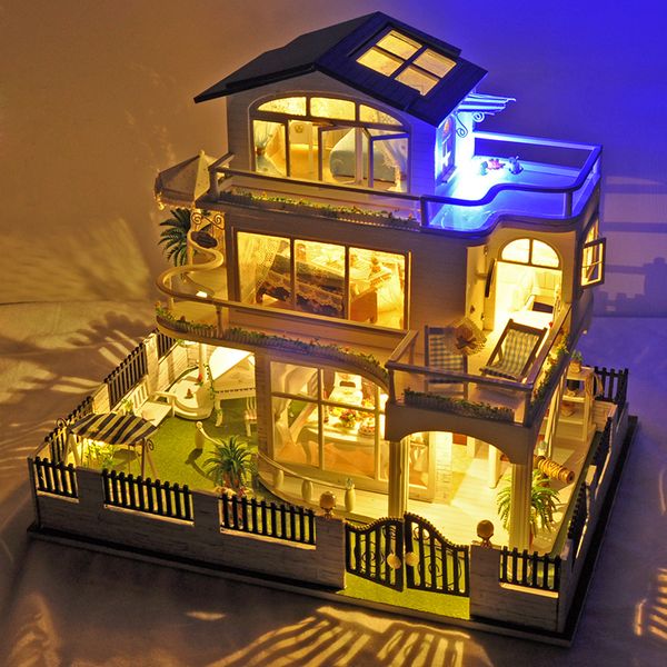 

assemble diy house toy wooden miniatura doll houses miniature dollhouse toys with furniture led lights kids birthday gifts y200414