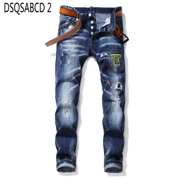 

european style jeans luxury men straight denim trousers zipper patchwork slim blue hole jeans for men 1028