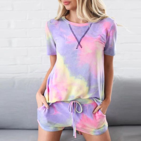 

women tracksuit 2 piece set women summer sport sets tracksuit tie-dyed print leisure t-shirt short pants suit sportwear #4, White;black