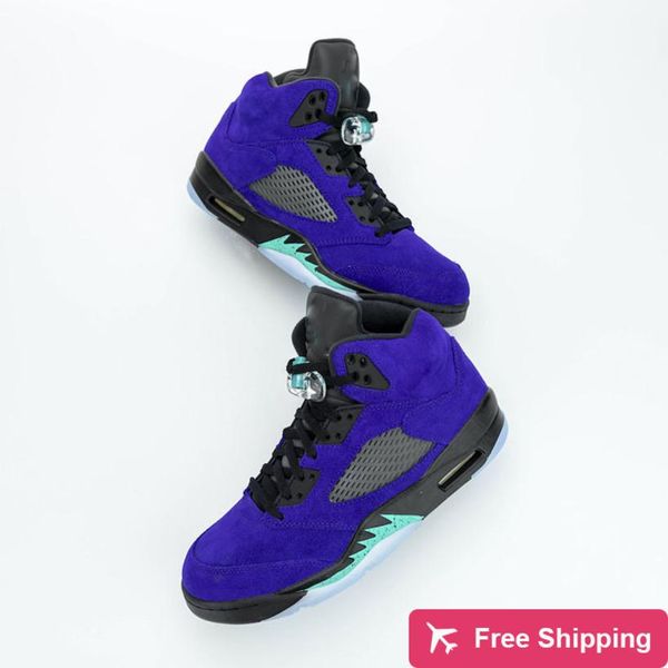 

authentic 5 alternate grape basketball shoes men violet purple suede grape ice black clear new emerald sneakers with original box 36