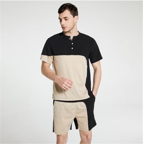 

нерегулярное щитовые мужские костюмы summer casual home button mens designer 2pcs спорт straight топ с шортами, Gray